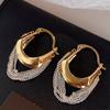 Temperament Minimalist Gold Silver Two Tone Chain Tassel Hoop Earrings for Women Daily Wear Party Designer Jewelry Accessories