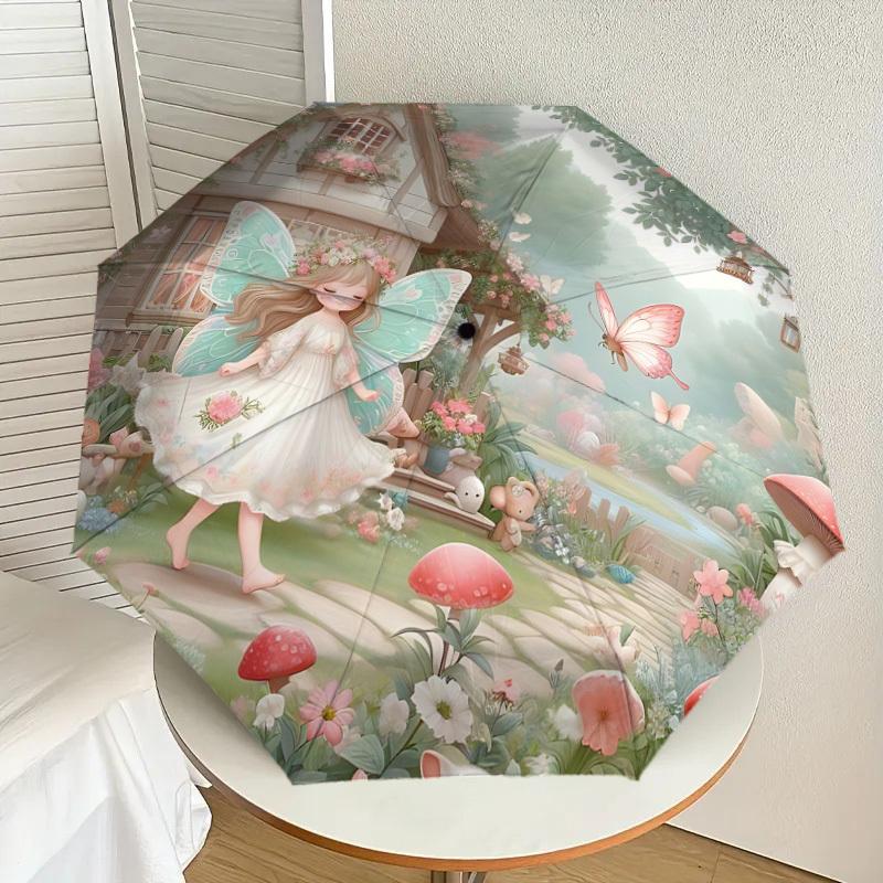 1 Stück Fee Garten Regenschirm-8-Speichen Verstärkt, Automatisches Öffnen, Leicht & Langlebig, Niedliches Modeaccessoire für Draußen-F2646