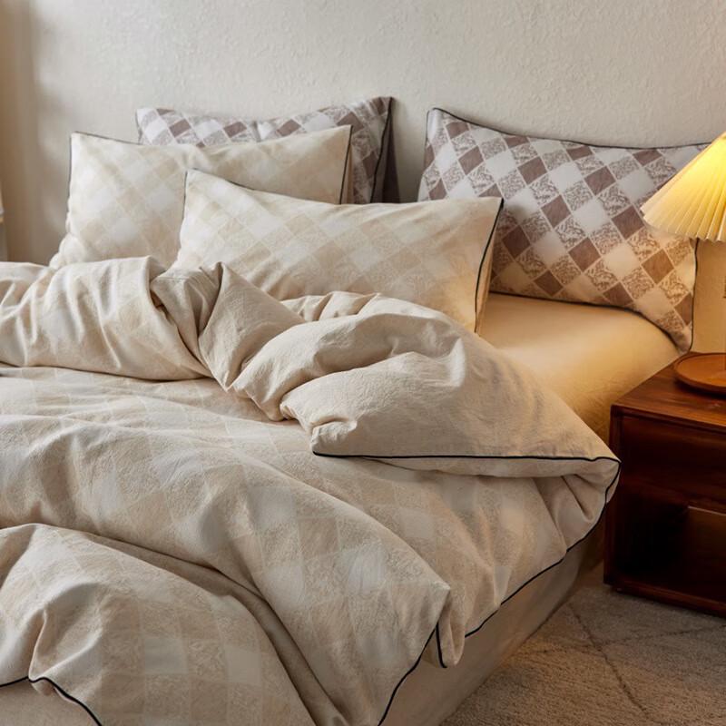 Lilang Roman Grid Duvet Cover Bedsheet Set