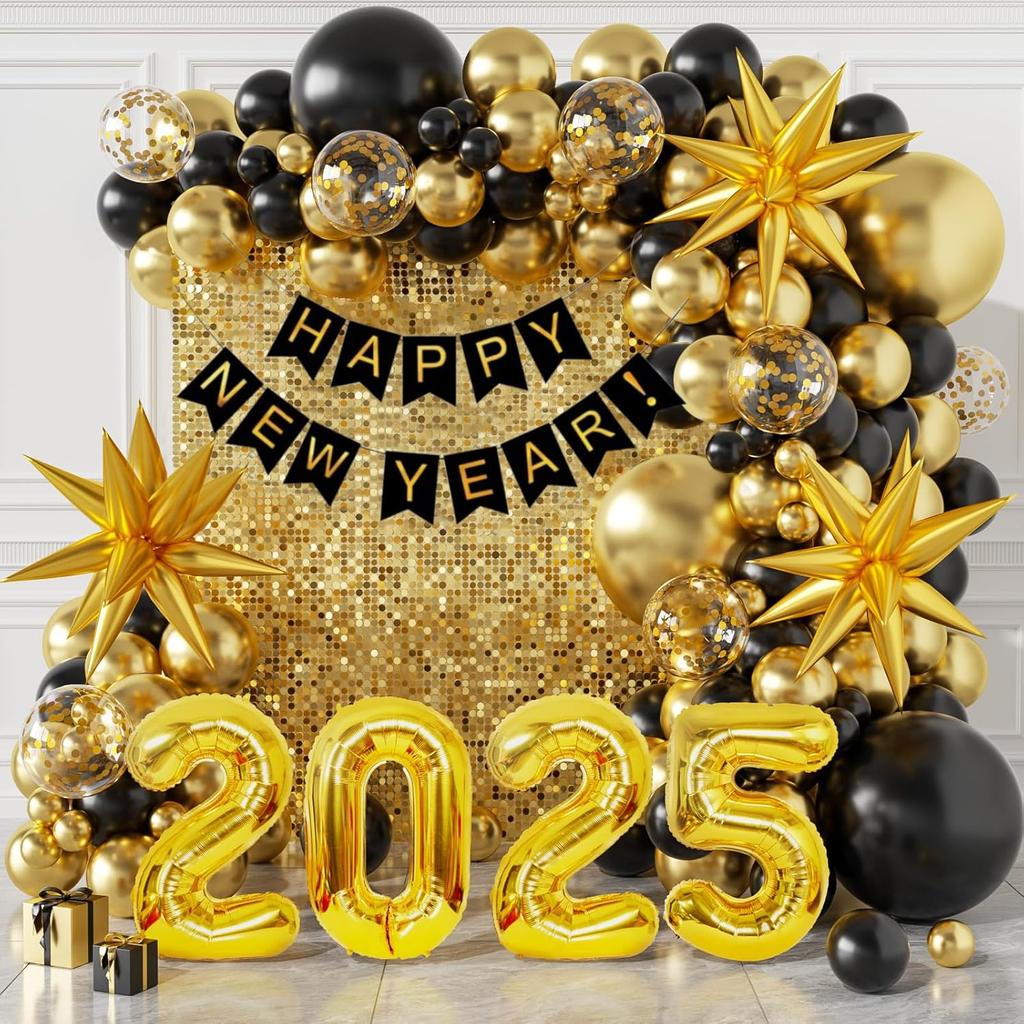 129Pcs New Year Decorations 2025 Balloons Arch New Years Eve Party Supplies Happy New Year Banner Perfect for New Year Decor