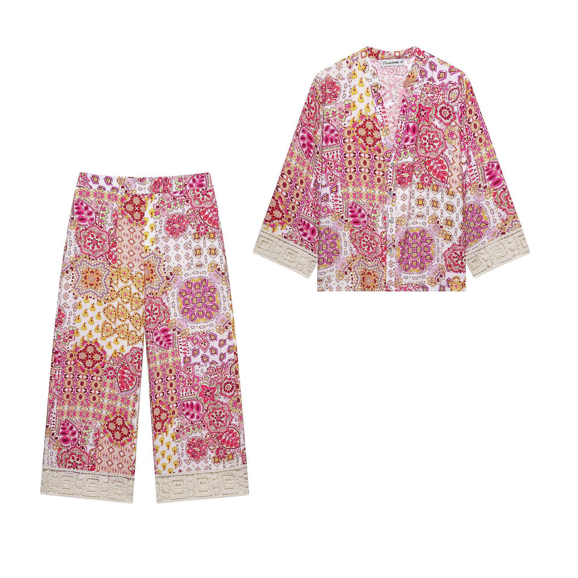 

TAOP&ZA Summer Women s Cutout Embroidered Shirt with Casual Pants Small