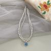 Y2K Style Double Layered-Pearl Clavicle Chain Flower Pendant Choker Necklace Fashion Jewelry Gift Dainty Beaded Necklace