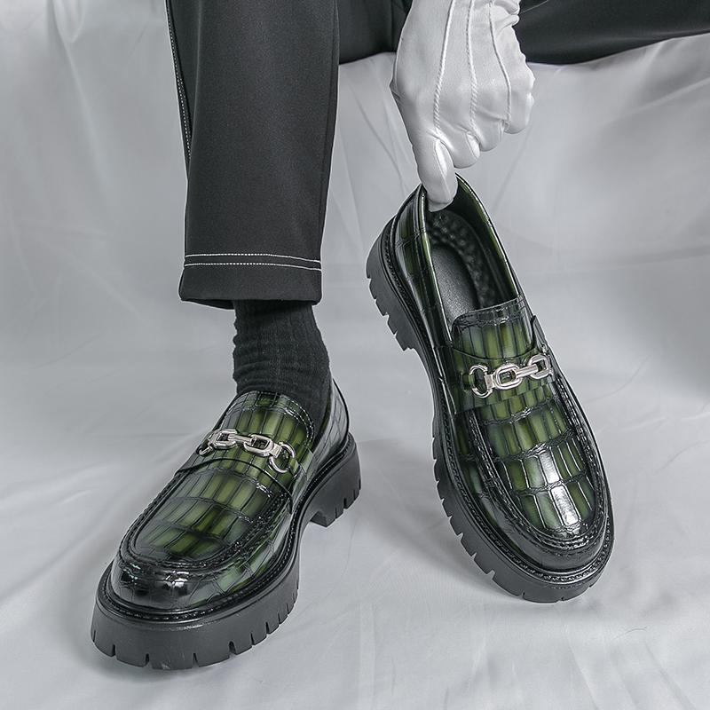 Fashion Classic Green Crocodile Leather Comfortable Thick Soled Derby Shoes for Spring New Men Foot Covers Business Casual Leather Shoes