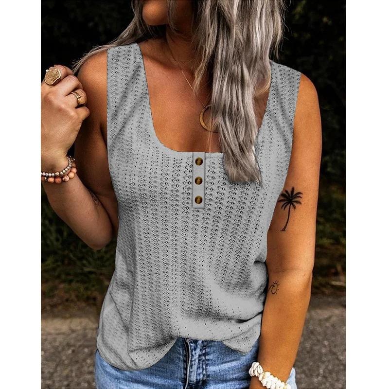 

Модная летняя одежда Повседневная безрукавка топ-халтер однотонная кофточка женская рубашка с открытыми плечами на пуговицах свободная блузка 5XL серый