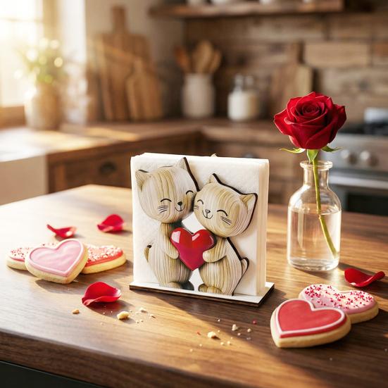 Wooden Cartoon Napkin Holder, Open Design Cute Animal Shapes, Non-Slip Base Durable Countertop Organizer for Kitchen Dining Table