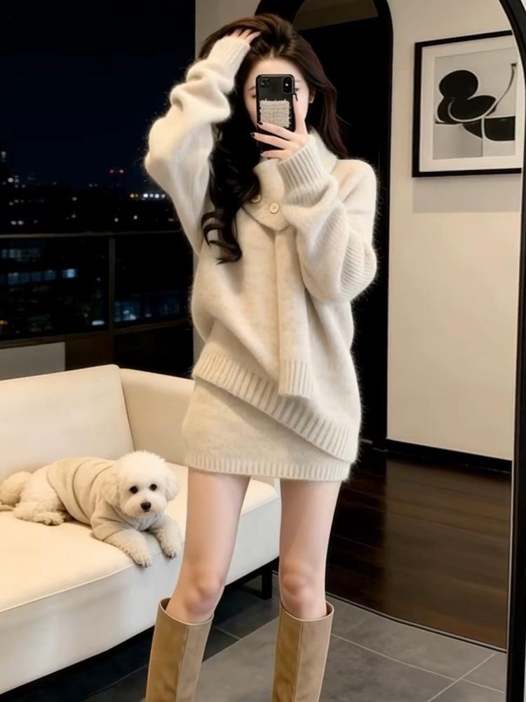 2026 Autumn/Winter Wool Suit: Elegant Two-Piece Set with Sweater and Short Skirt for Women