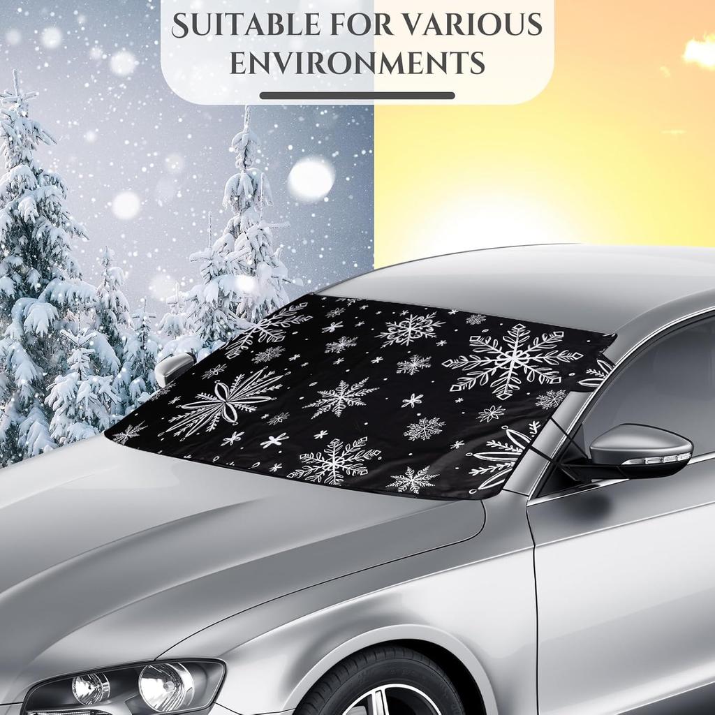 BBTO 2 Pcs Windshield Cover for Ice and Snow 210T Silver Coated Waterproof Frost Cover 69 X 42 Inches All Seasons Windshield Protector with Elastic