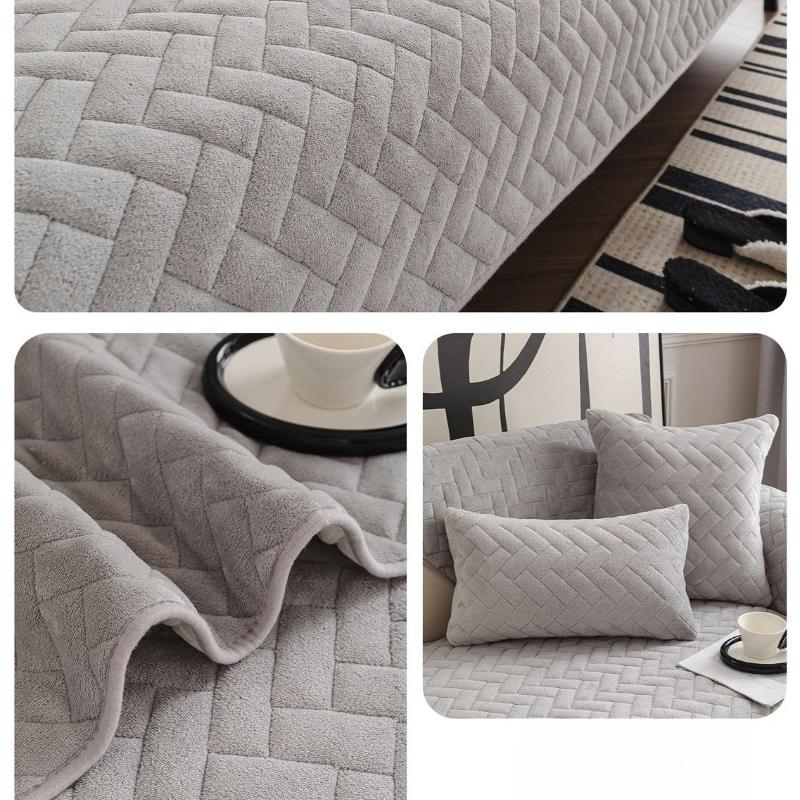 Milk fleece thickened sofa cushion autumn and winter one-piece anti-cat anti-cat scratch seat cushion cover