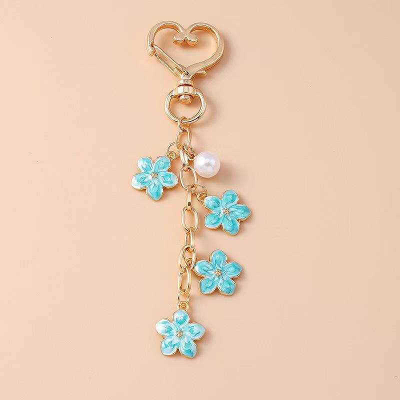 Cute Enamel Pearl Flower Keychain Plant Key Ring Pendant For Women Girls Handbag Decor Diy Handmade Jewelry Gifts
