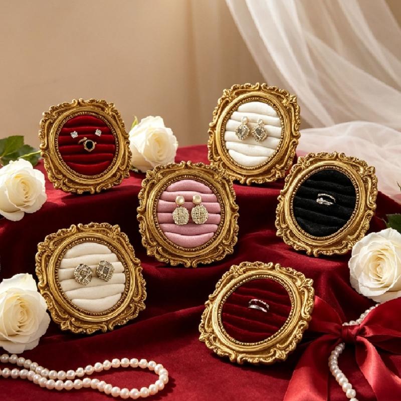 Ornate Ring Holder Display with a Round Padded Layout for Jewelry Counters, Livestreams, and Product Photography