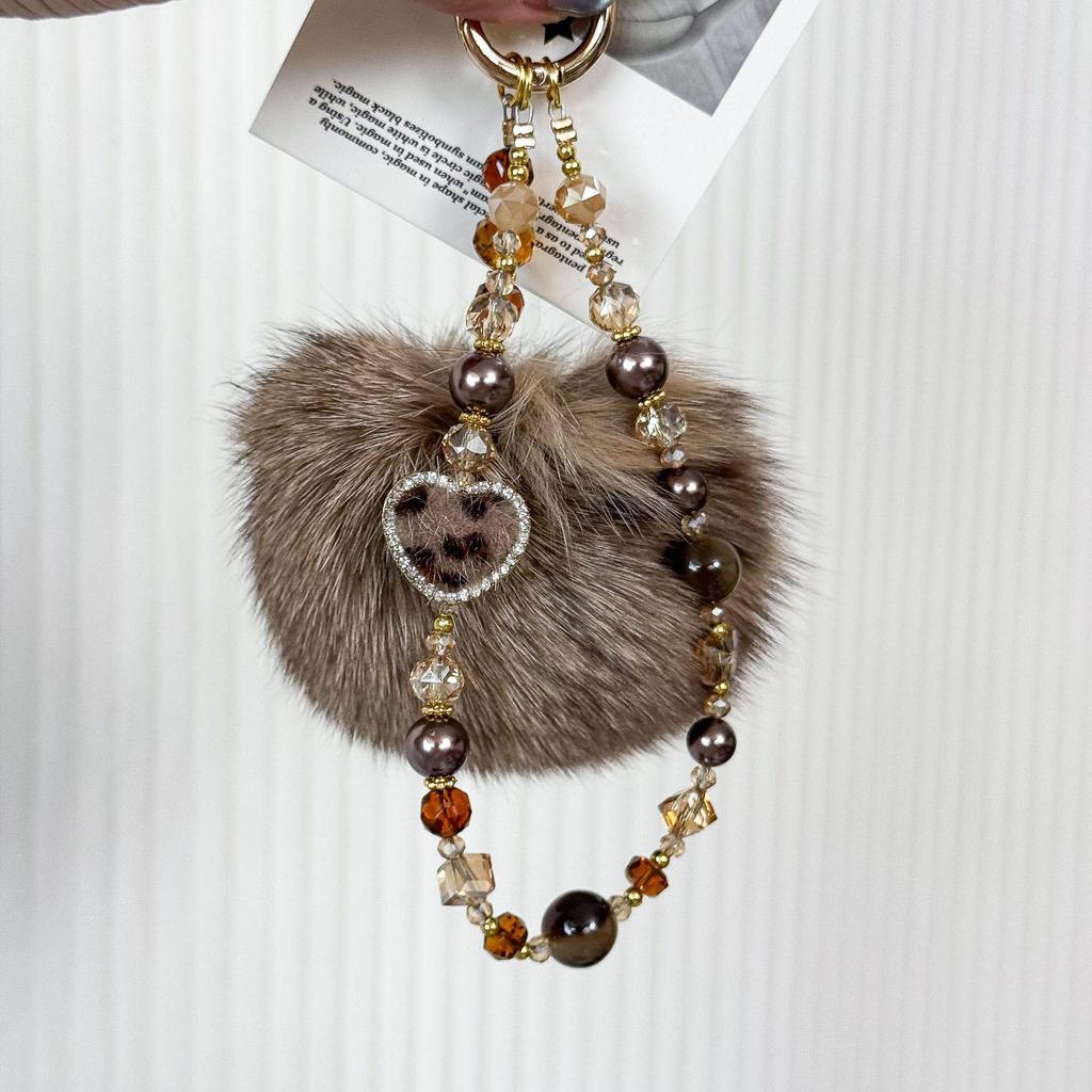 Vysoce kvalitní podzimní/zimní řetízek na telefon z plyše lišky: Roztomilý přívěsek na tašku s krystaly a perlami