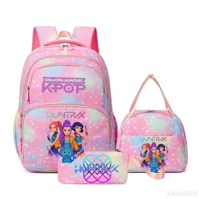 Three-Piece Kpop Demon Hunter Girl Color School Bag Lunch Bag Pencil Case Set Gift Box