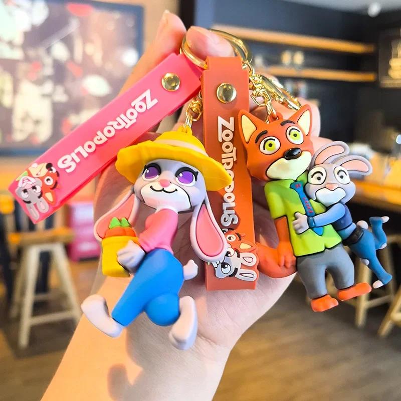 Cute  Zootopia Keychain Pvc Cartoon Character Judy Nick Chief Bogo Keyring Hanging Couples Bag Decoration Festival Gift