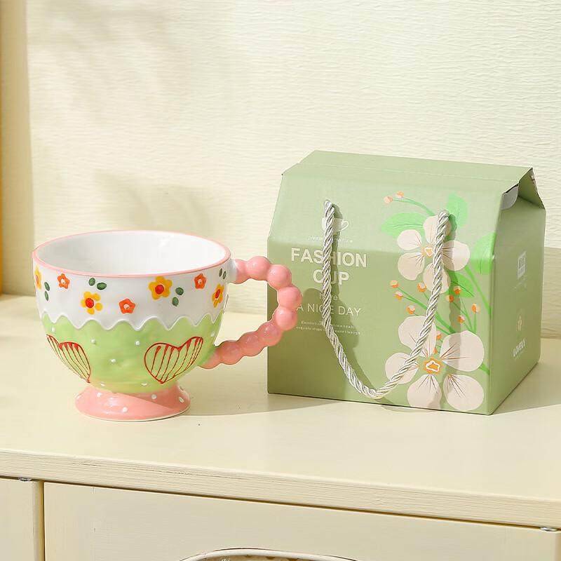 Hand-Painted Embossed Ceramic Mug