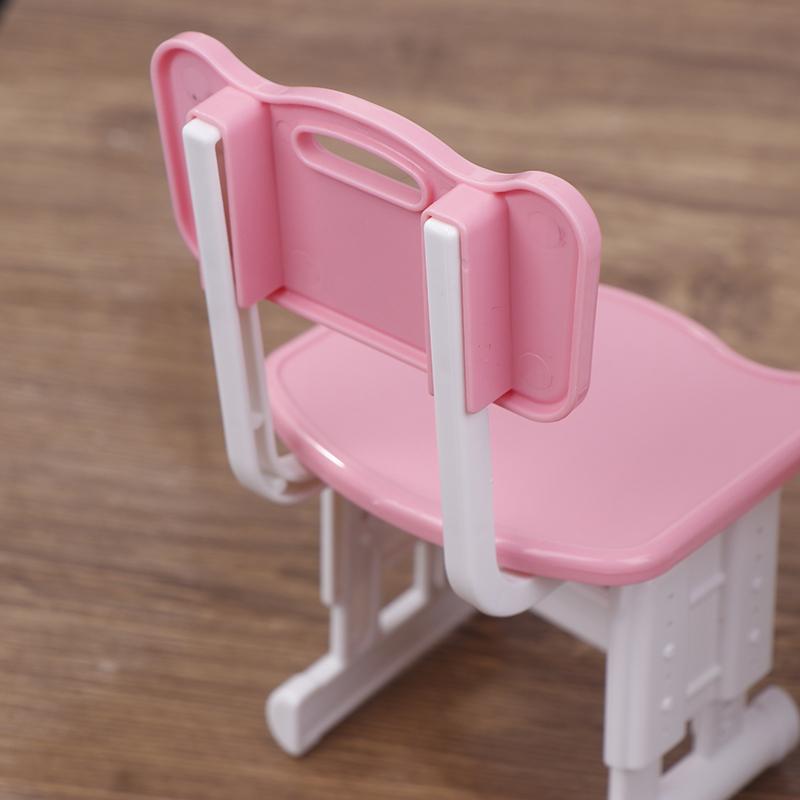 1 Satz Miniatur Puppenhaus Schultisch Stuhl + Stiftebox Rollenspiel Schreibwarenmodell für Puppenzubehör Spielzeug