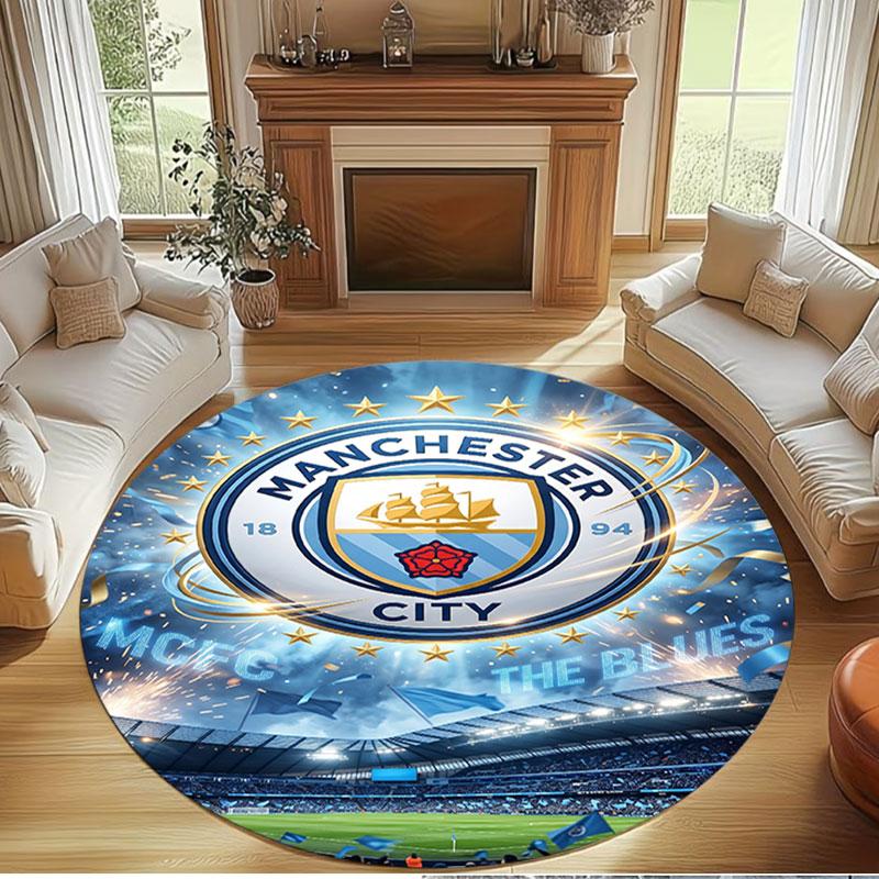 Manchester City FC Print Round Rug, Washable Floor Carpet, For Entryway Dorm Laundry Room Office Study, Home Decor Birthday Christmas Gift