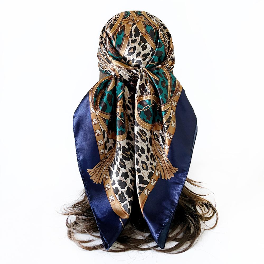 90cm Faux Silk Satin Square Scarf – Leopard Print Silk Scarf for Women, New Style Headscarf and Shawl