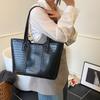 Premium Sense Solid Color Simple Crocodile Pattern Large Capacity Tote Bag Women's 2025 New Trend Fashion Versatile Shoulder Bag