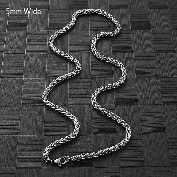 Men's Stainless Steel Necklace Link Wheat Chain Braided for Women Waterproof Neck Jewelry Accessories Choker Christmas Gifts