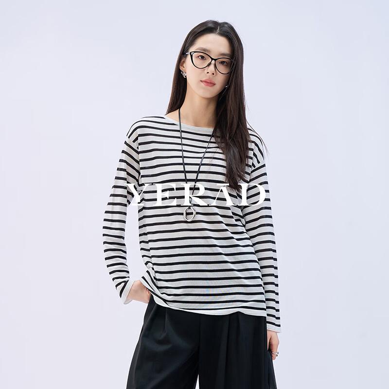 YERAD Women's V-Neck Linen-Acetate Blend Long-Sleeve Knit Top