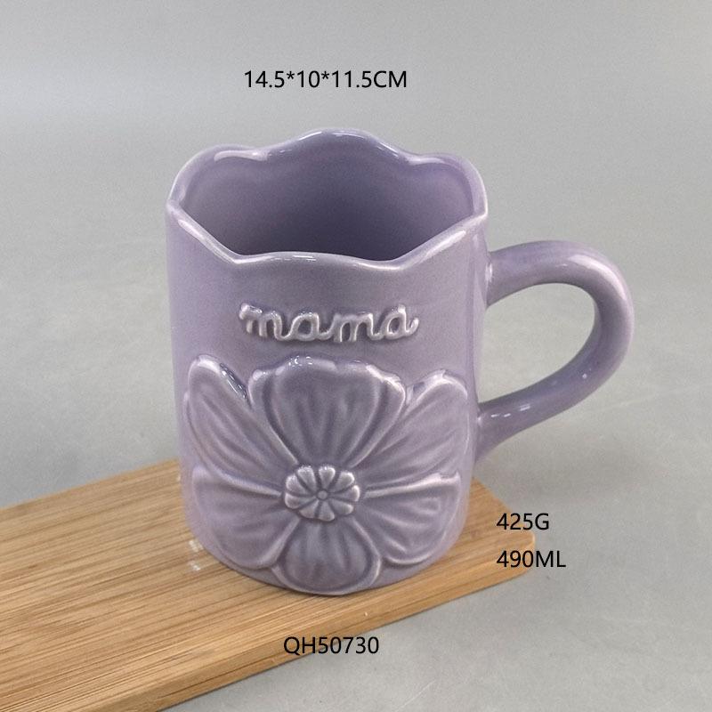 

Hand pinched flower ins girl s heart three-dimensional relief tulip wind chimes flower ceramic mug holiday gift cup 501-600ml