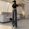 Jeans da donna a gamba larga a vita alta: Pantaloni Lunghi a Gonna Dritti Larghi Drappeggiati Primavera/Estate 2023