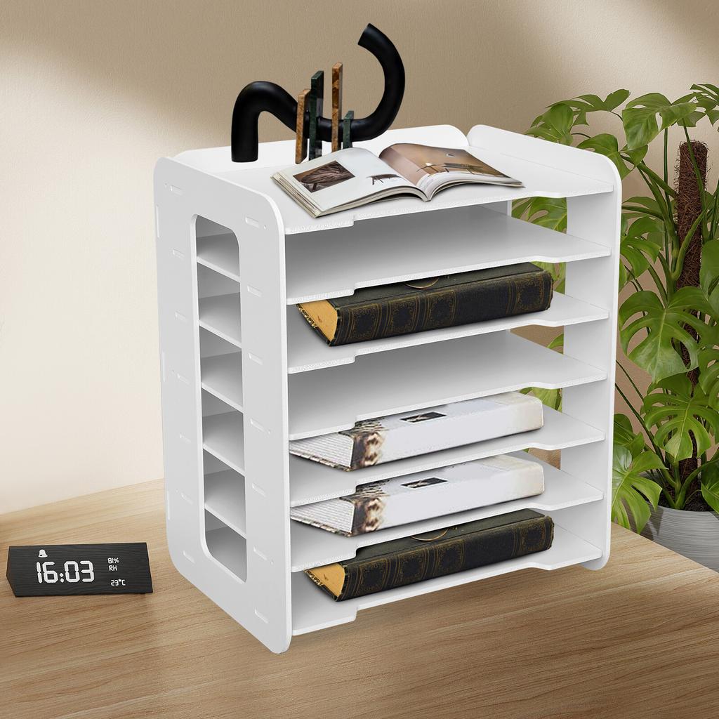 White PVC Desktop Paper Sorter 7 Shelves A4 Letter File Holder Waterproof Office Organizer