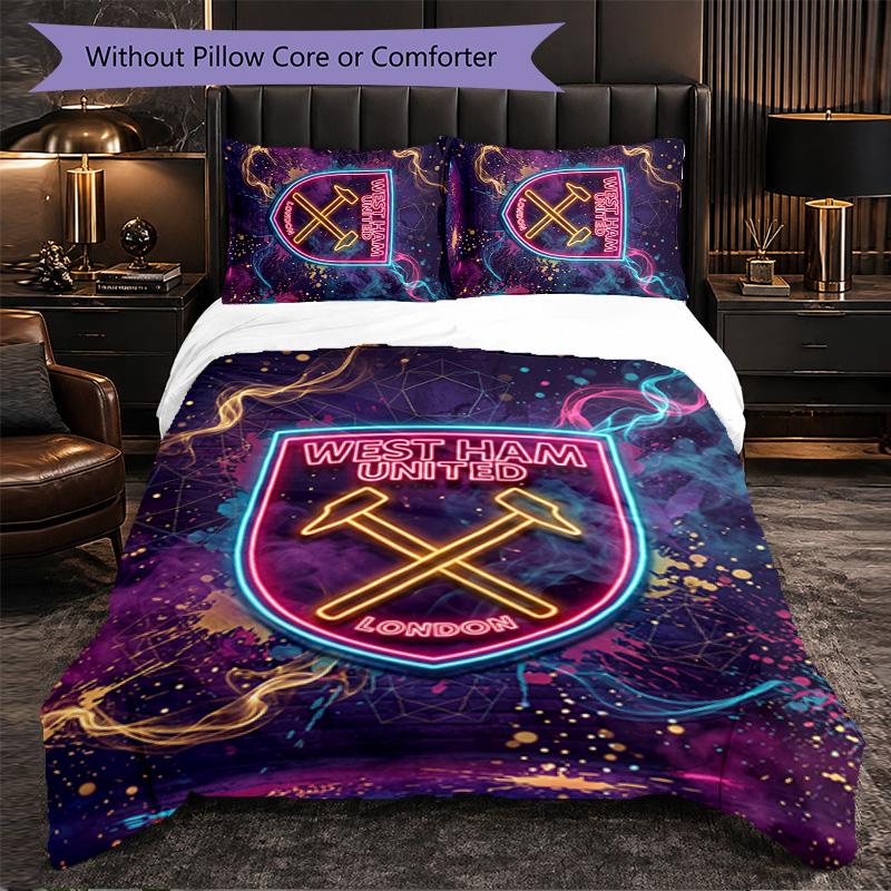 West Ham United Fußball 3-teiliges Bettwäsche-Set Weiches Bettbezug-Set mit Kissenbezügen Bedrucktes Schlafzimmer-Deko-Set für Zuhause
