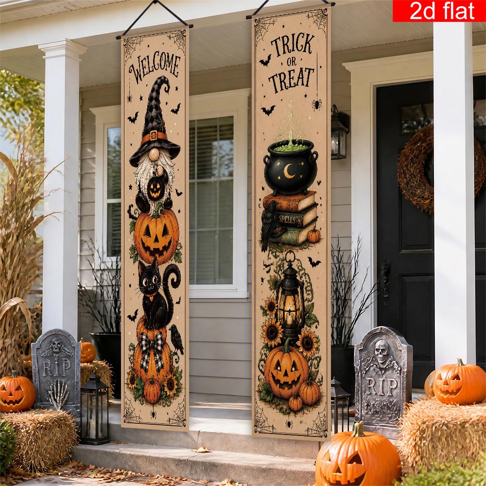 Banner Halloween Decoration 2pcs Cat Design Polyester Indoor Outdoor Porch Hanging