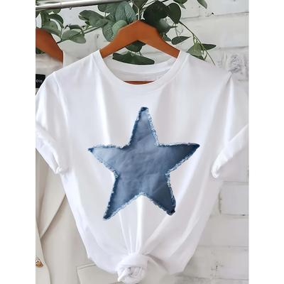 T-shirt Grafica Taglia Europea, Manica Corta Girocollo Top Casual per Estate e Primavera, Abbigliamento Donna