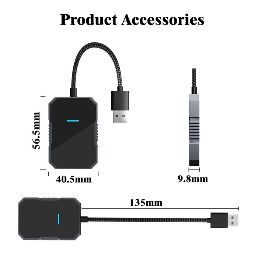 PL7 USB Wired to Wireless CarPlay Adapter Box Quad-Core A53 Processor Bluetooth-compatible 5.0/WiFi 5.8 Converter