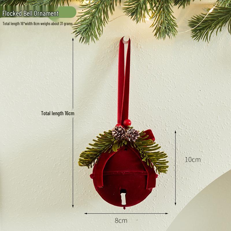 Wine Red Flocked Ball Christmas Bells Window Decor Pendant