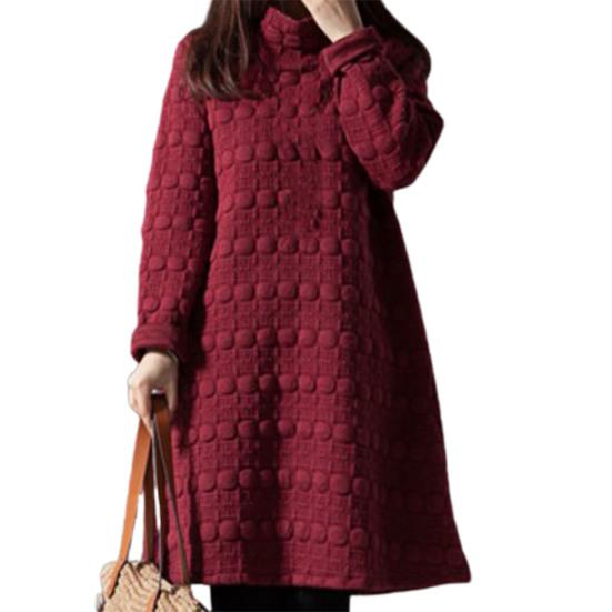 

Женское платье, однотонное повседневное свободное зимнее платье длиной до колена с воротником-стойкой для повседневной носки L вино красного