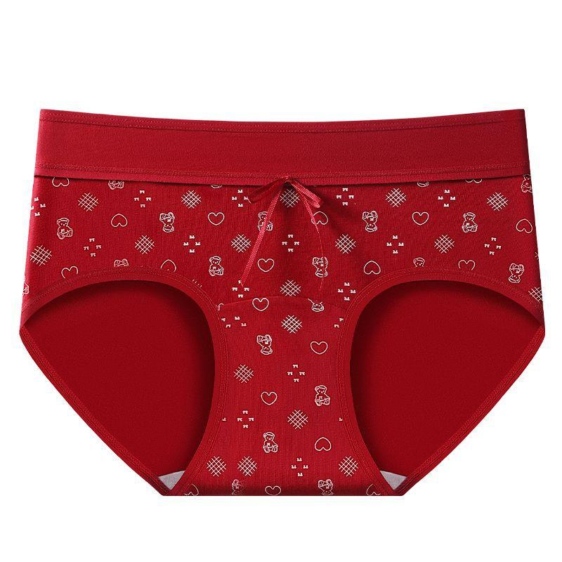 Ladies Spring and Autumn Benming Year Red Cotton Antibacterial Stall Middle Waist Triangle Briefs L