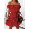 S-XXL New Summer Women's Solid Color Sling Stitching Double Layer Ruffle Dress Long Dress