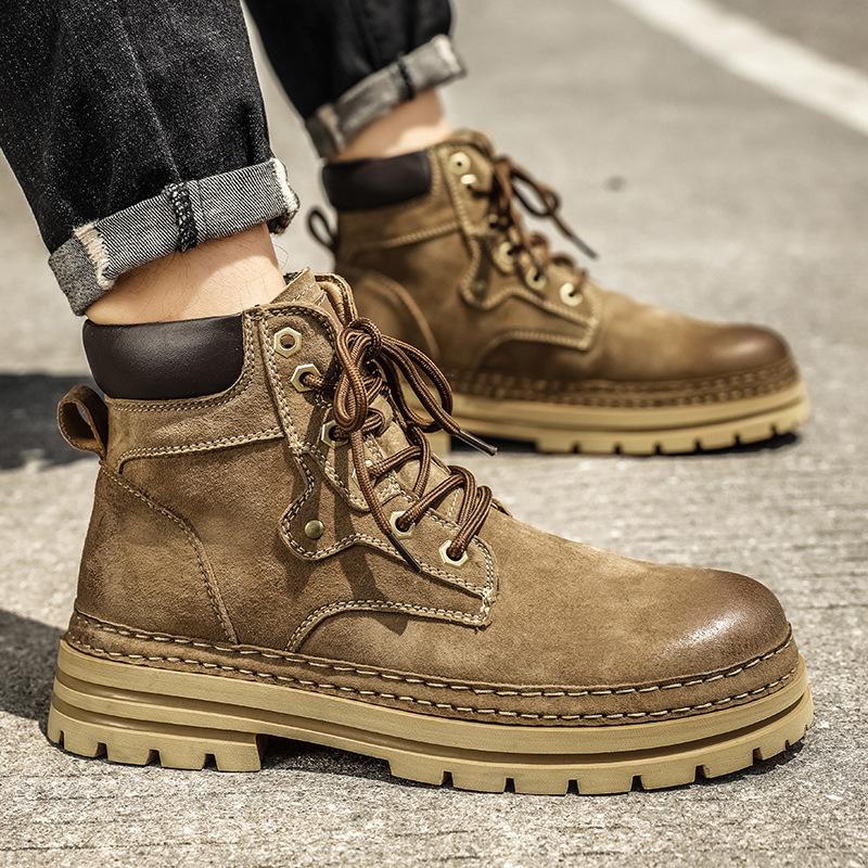 

The same Ins rhubarb boots men s autumn and winter velvet high-top boots men s Martin boots men s couple cotton shoes tooling boots 45