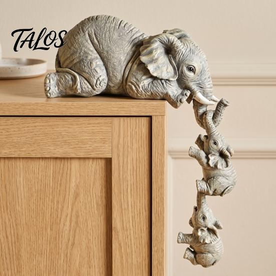 Unique Tabletop Animal Decor Elephant Shelf Sitter, Mother Hanging 2 Baby Elephants on The Modern Resin Craft for Home Decoration Edge, Hand-Painted