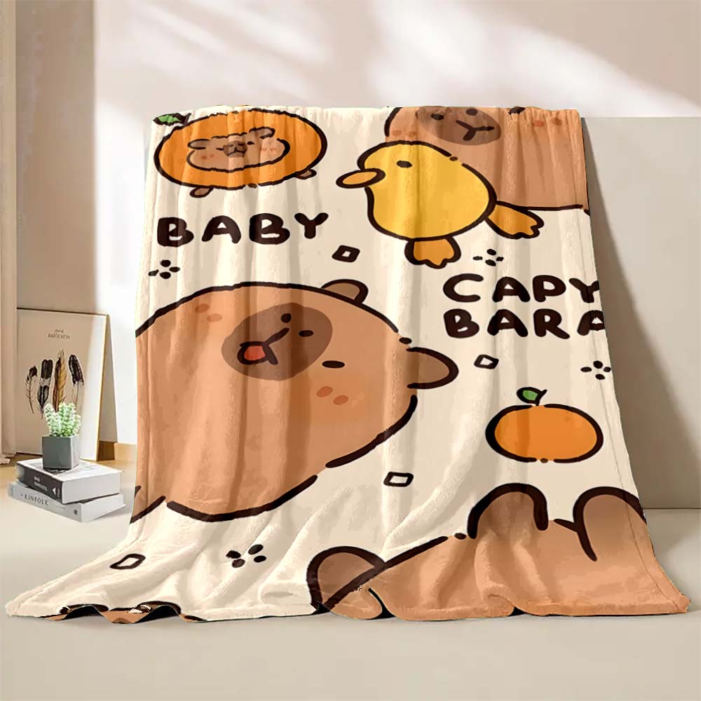 Cute Capybara Cartoon Printed Blanket Warm Soft and Comfortable Home Travel Blanket Sofa Bedding Cover Blanket Kids Holiday Gift