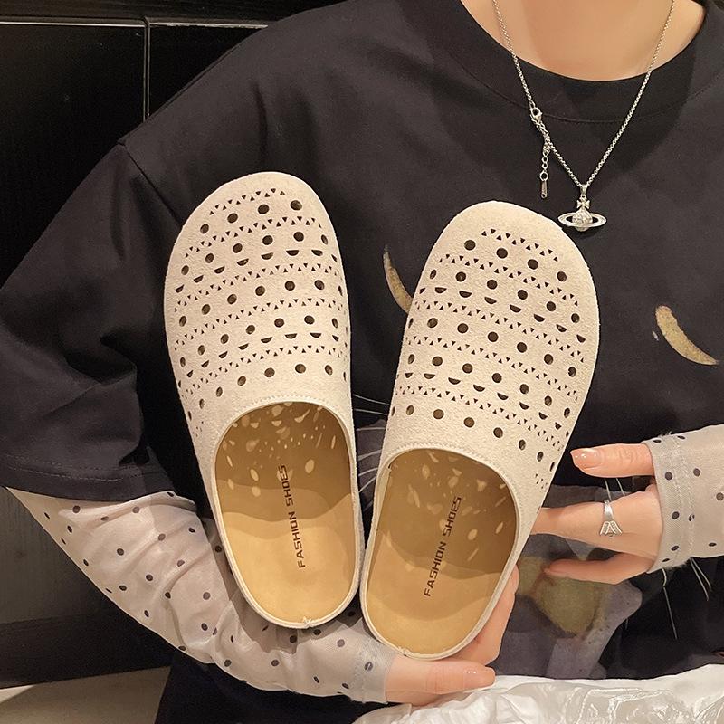 Mori Retro Dicksohlige Taschenkopf-Slipper für Damen-Oberbekleidung 2025 Sommer Neue Mode Hohl Faule Ein-Pedal-Slipper