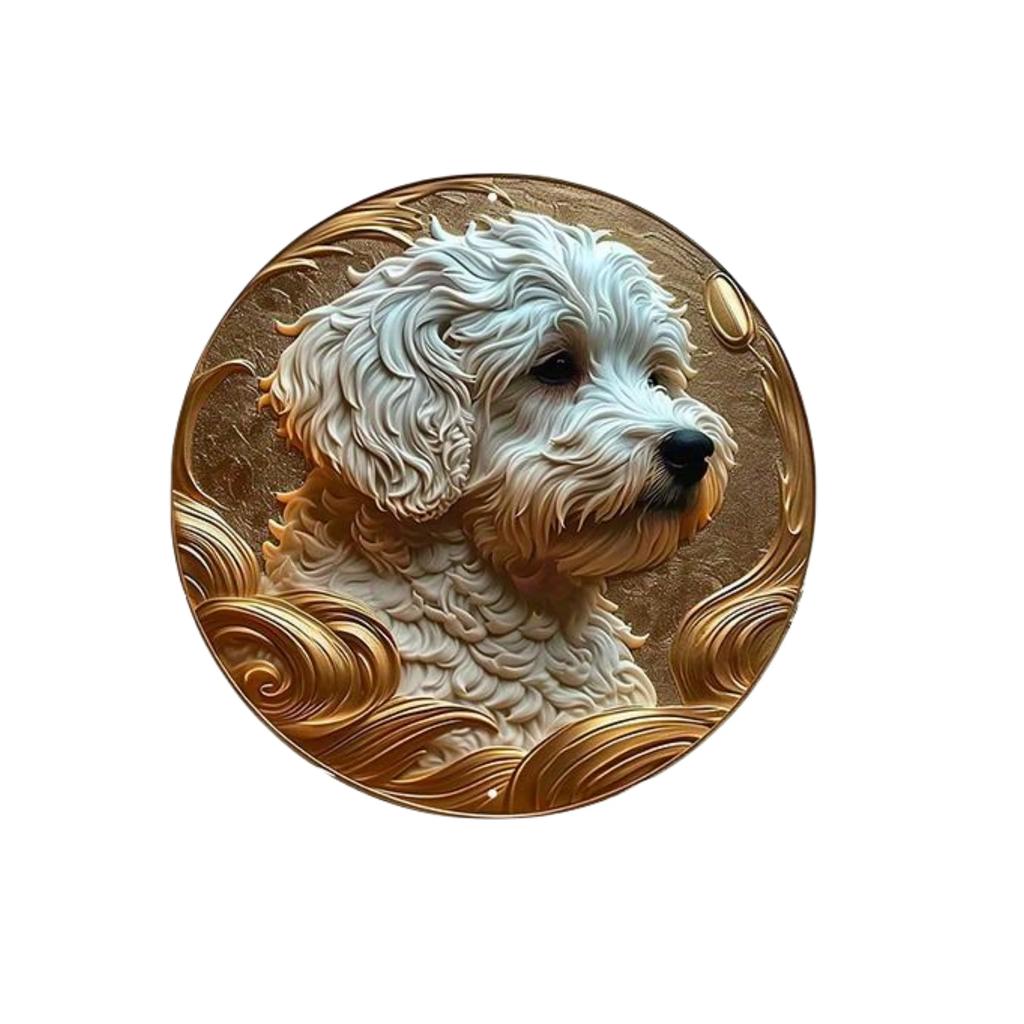 Round Metal Aluminum Sign Faux Embossing Wreath Sign Living Room Decoration Mothers Day Gifts French Bulldog Themed Decoration