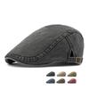 Fashion Cotton Washed Denim Newsboy Caps Adjustable British Style Peaked Cap Forward Hat Solid Color Painter Beret Summer