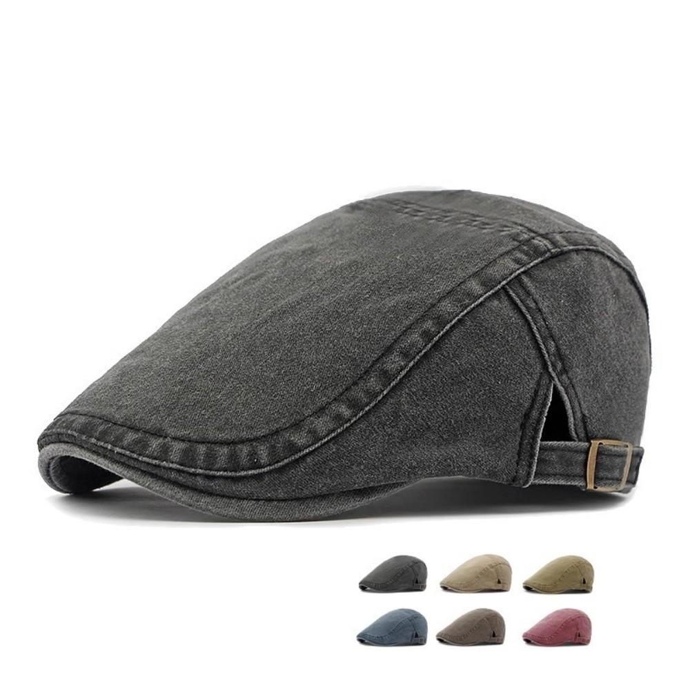 Fashion Cotton Washed Denim Newsboy Caps Adjustable British Style Peaked Cap Forward Hat Solid Color Painter Beret Summer