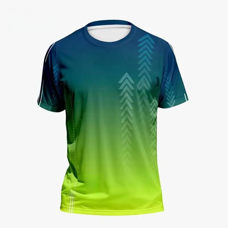 Men's Clothing 3D Gradient Short Sleeve T-Shirt Outdoor Sports Quick Dry T-Shirt Basketball Training Running T-Shirts for Men