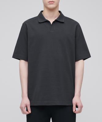 Slit Neck Pique Polo Shirt [Dark Grey]