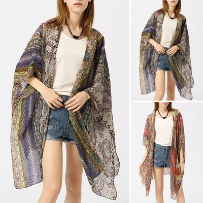 Summer Beach Cardigan Paisley Pattern Beachwear Cardigan Half Sleeve Open Front Sunscreen Swimsuit Cover-Up
