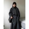 Women's Mid-Length Gray Wool Coat, Petite Korean Style, 2025 Autumn/Winter Collection