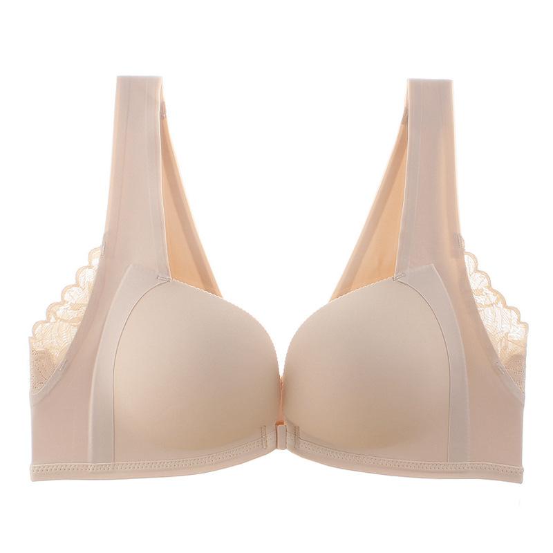 Genuine explosive product, new front buckle, beautiful back gathering bra, lace without steel ring, small chest showing large underwear thickness