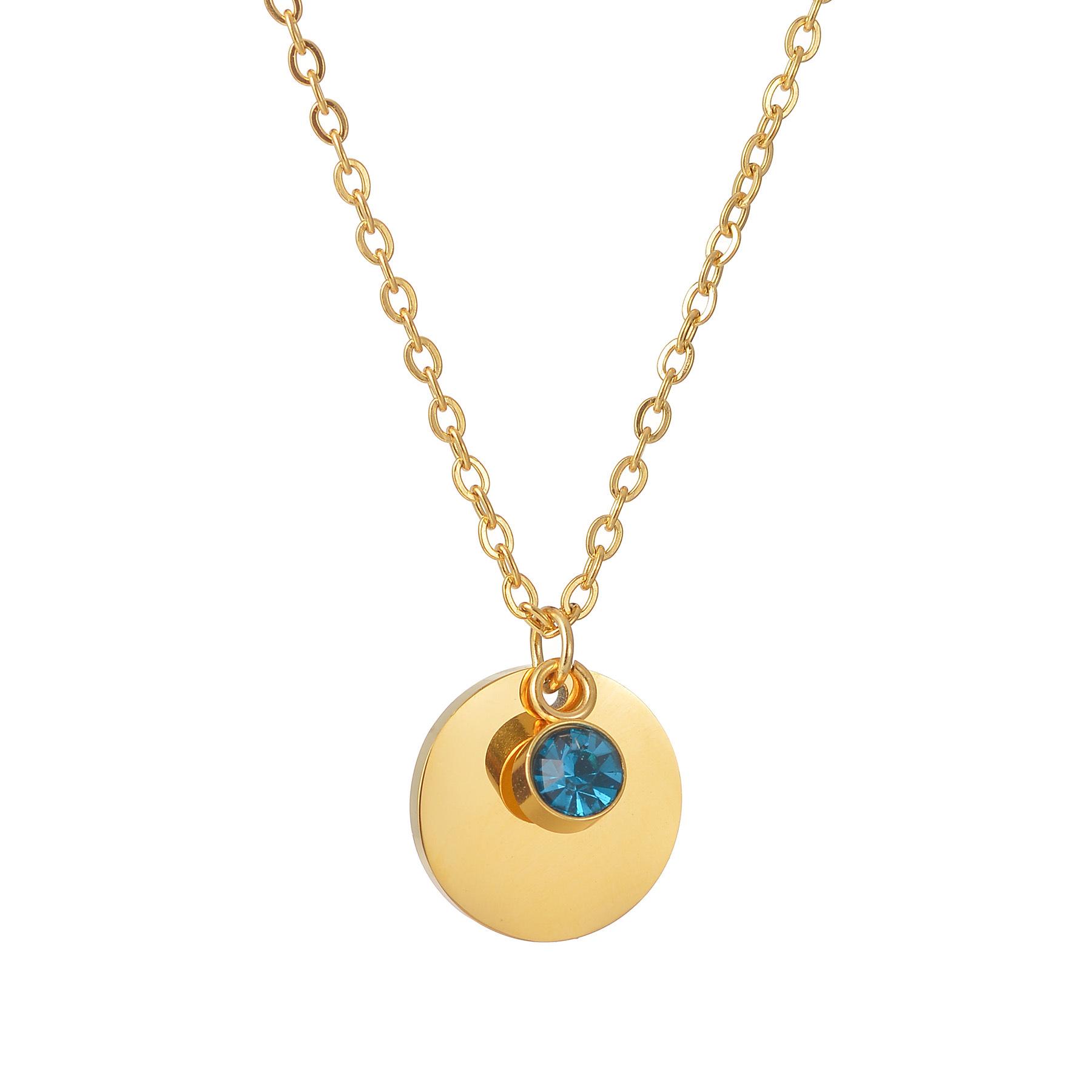 

Stainless Steel Polished Round Pendant Necklace with Engraved Birthstone for Women Stainless Steel