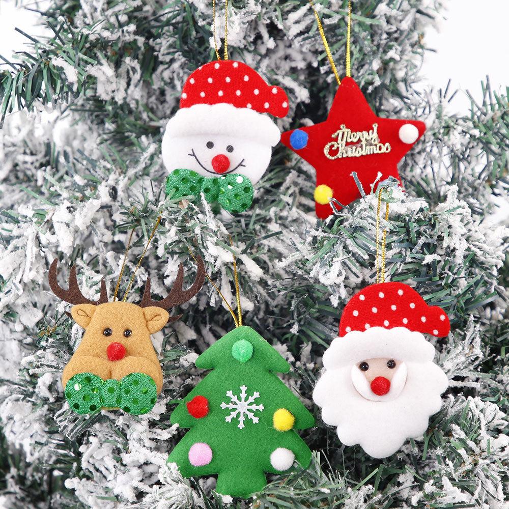 New Christmas Ornament Set Cartoon Plush Christmas Ornaments Reindeer/Snowman/Christmas Tree/Santa Claus/Five-pointed Star Designs