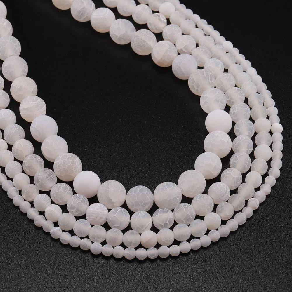 4 6 8 10 12 mm Natural Stone Frost Crab White Agates Round Spacer Loose Bead For Jewelry Making DIY Necklaces Bracelets Strand